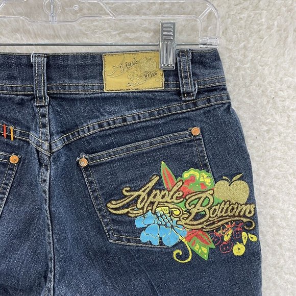 Y2K 2000 Apple Bottoms Bimbo McBling Embroidered Rhinestone Denim Bermuda 4 26 S - Picture 6 of 11